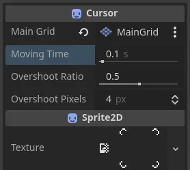 Properties of the Cursor component viewed from the inspector